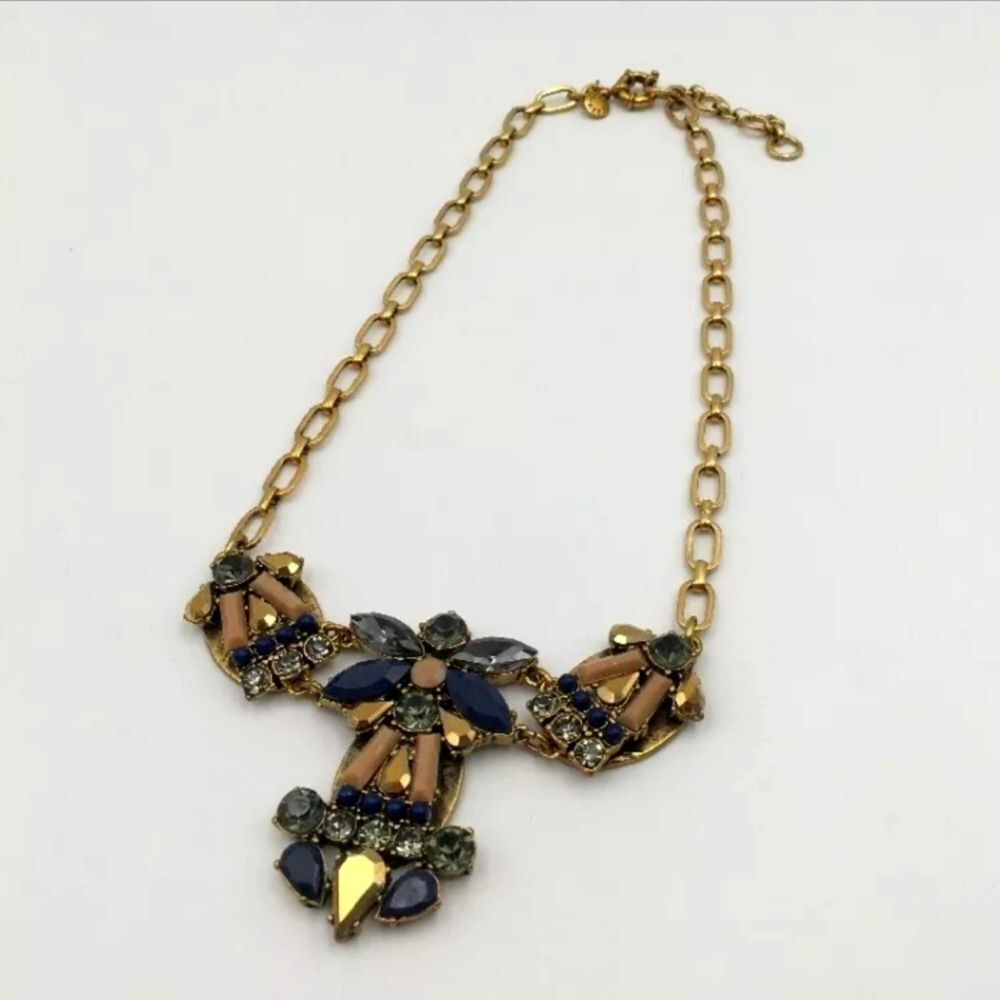 J CREW GOLD TONE GREY CUT CRYSTAL BLUE LIGHT BROWN RESIN 17"-19" NECKLACE NWOT
